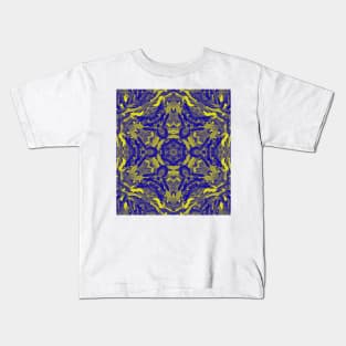 Abstract kaleidoscope of wattle blooms on textured background Kids T-Shirt